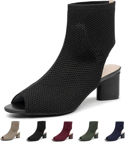 Women's Knit Peep Toe Slingback Chunky Heeled Sandals Fashion Open Pointed Toe Cut Out Slip On Backless Ankle Boots Summer Comfortable Breathable Casual Sock Booties in Kuwait