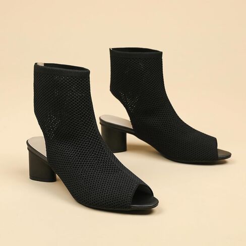 Women's Knit Peep Toe Slingback Chunky Heeled Sandals Fashion Open Pointed Toe Cut Out Slip On Backless Ankle Boots Summer Comfortable Breathable Casual Sock Booties in Kuwait