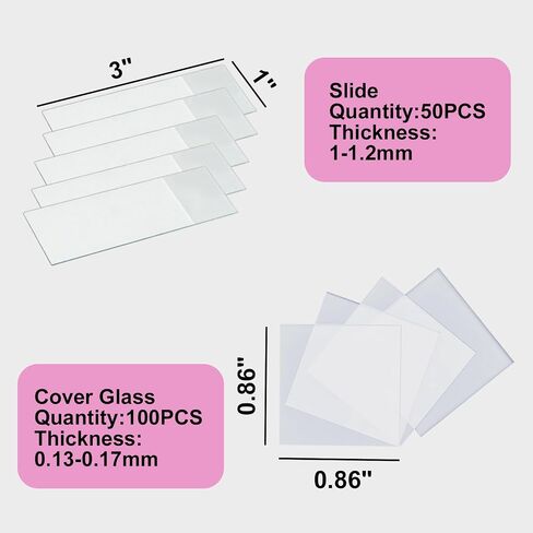 Microscope Accessories Slides and Coverslips Set - 50 Glass Slides & 100 Coverslips, Optically Clear Premium Quality, Lab Experiment Slide Kit Compatible with Most Microscopes in Kuwait