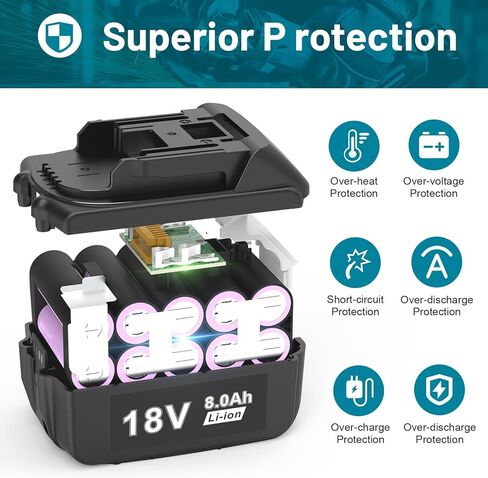 4 حزمة 8.0AH بطارية بديلة للبطارية Makita 18V BL1860 BL1830 BL1860B BL1860B-2 BL1850 BL1850B BL1840 BL1840B BL1830 BL1830B BL1820 BL1815 BL1815B LXT-400 194204-5 TOLATER in Saudi Arabia