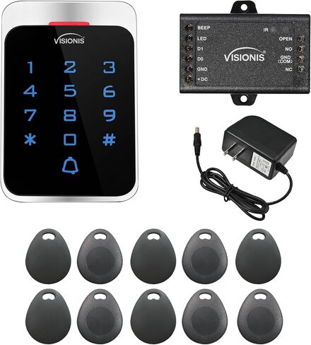 Visionis FPC-8911 VIS-3022 Access Control Outdoor Weatherproof Metal Housing Digital Keypad Reader Standalone with Mini Controller, Wiegand 26 EM Cards, Power Supply, Pack of 10 Proximity Key Tags in Saudi Arabia