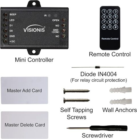 Visionis FPC-8911 VIS-3022 Access Control Outdoor Weatherproof Metal Housing Digital Keypad Reader Standalone with Mini Controller, Wiegand 26 EM Cards, Power Supply, Pack of 10 Proximity Key Tags in Saudi Arabia