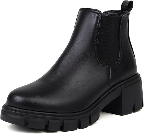 Women's Leather Platform Chunky Heel Ankle Boots Retro Comfortable Round Toe Pull On Non-slip Lug Sole Mid Heel Chelsea Booties Fall Winter Daily Work Dress Combat Boots in Saudi Arabia