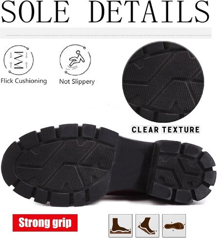 Women's Leather Platform Chunky Heel Ankle Boots Retro Comfortable Round Toe Pull On Non-slip Lug Sole Mid Heel Chelsea Booties Fall Winter Daily Work Dress Combat Boots in Saudi Arabia
