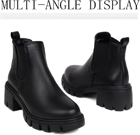 Women's Leather Platform Chunky Heel Ankle Boots Retro Comfortable Round Toe Pull On Non-slip Lug Sole Mid Heel Chelsea Booties Fall Winter Daily Work Dress Combat Boots in Saudi Arabia