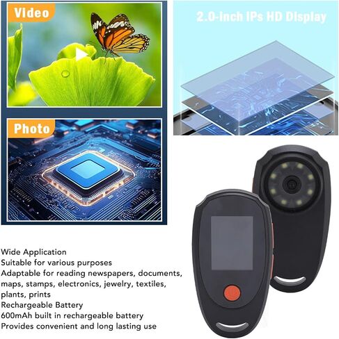 Zunate Handheld Digital Microscope 2MP مع شاشة 2 HD و 8 مصابيح LED ، و 500x مكبّر قابلة لإعادة الشحن لقراءة مصانع لوحات المجوهرات (أسود) in Kuwait