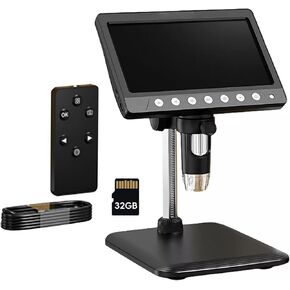 7" IPS Digital Microscope, 1200X Magnification 1080P USB Microscope Camera for Coin Circuit Board Soldering