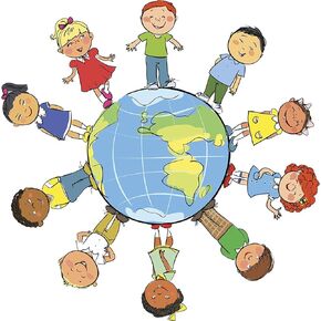 Cute Nursery Kindergarten Kids Around The World Cartoon Vinyl Decal Bumper Sticker (12" Wide)