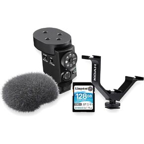 Sony ECM-M1 Shotgun Microphone for Crystal Clear Audio Recording - Professional Digital Camera Mic with Windscreen and Shock Mount Bundle with Triple Shoe Bracket, and 64GB Memory Card (3 Items)