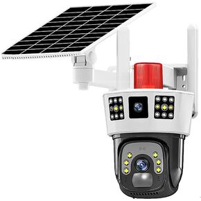 Solar Camera WiFi V380 Solar Monitor 360 Degree Mobile Phone Remote Outdoor Night Vision Panoramic Home High Definition Battery Camera 1080P Card 32G（White）