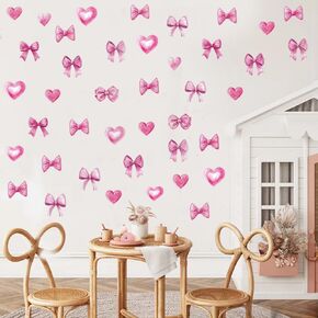 Homie Finds 64Pcs Cute Pink Bow Wall Stickers - Bow Heart Wall Decals, Coquette Wallpaper for Girls Room Nursery