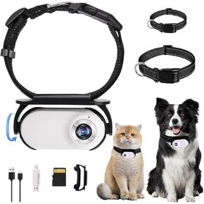 HD 1080P Cat Camera Collar, Adjustable Small Action Camera with 32GB Memory Card for Pet Supplies White