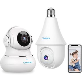 litokam 2K Indoor Security Camera & 4MP Lightbulb Wireless Home Security Camera