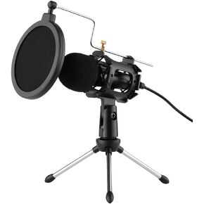 table microphone with shock mount Video Microphone Kit with Mini Microphone Tripod Shock Mount Pop Filter Windshield Adapter Cable 3.5mm Plug