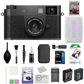 FUJIFILM X Half Premium Compact Camera | Charcoal Silver with MINI Link 3 Printer + MINI Film (20 Exposures) + 64GB Memory Card + Extra Battery + Charger + Cleaning Kit + Microfiber Cloth (9 Items)