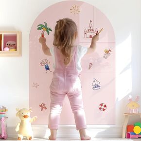 Magnetic Wall Decal, Arch Chalkboard for Kids, Contact Paper Peel and Stick for Wall, Self Adhesive Wallpaper Removable Whiteboard Blackboard Home Decor Schooling (23.6"x35.4",Pink)