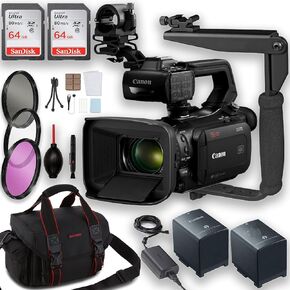 Canon XA75 UHD 4K30 Camcorder with Dual-Pixel Autofocus + Extra Battery + 2pc 64GB Memory Cards + Filter Kit + Dust Blower + Case & More, Black (Renewed)