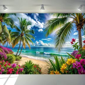 7x5ft Beach Ocean Backdrop – Tropical Palm Tree Summer Photography Background for Wedding, Birthday, Baby Shower, Beach Party, Indoor Outdoor Photo Booth Decor 083 in Kuwait
