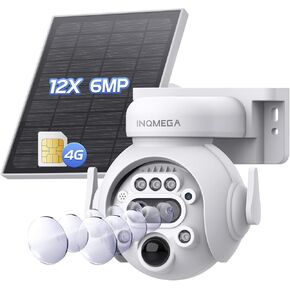 كاميرا أمان شمسية inqmega 12x ، الكاميرا الشمسية اللاسلكية الخلوية 4G LTE مع عدسة مزدوجة 6 ميجابكسل ، لا حاجة واي فاي ، الرؤية الليلية ورياضة ، اكتشاف حركة PIR ، تشمل بطاقة 4G