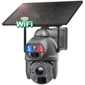 INQMEGA Metal [ 20X Zoom ] 20000mA Dual-Lens Security Solar Cameras,2.4G WiFi Battery Powered Camera with 10W Solar Panel, PIR Motion Detection, Color Night Vision, 6MP HD