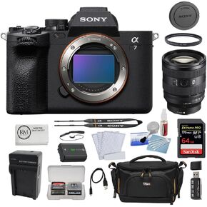 Sony Alpha a7 IV Mirrorless Camera Body Bundled with FE 24-105mm f/4 Lens + 64GB SD Card + 77mm Filter + Cap Keeper + Case + Cleaning Kit + SD Case + SD Reader + Cloth + Battery + Charger (13 Items)