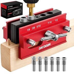 Daydoor Self Contering Doweling Jig ، و Dowel Dowel القابل للتعديل للثقوب المستقيمة ، ونجار البسكويت مع 6 البطانات و 3 بتات الحفر (الأزرق)