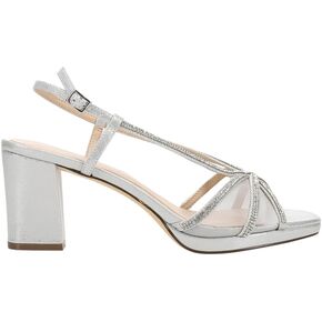 NINA Womens Bonney Metallic Rhinestone Slingback Block Dress Sandals Mid Heel 2-3" - Silver