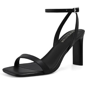 Strappy Heels for Women Block Chunky High Heels Square Toe Ankle Buckle Sandals