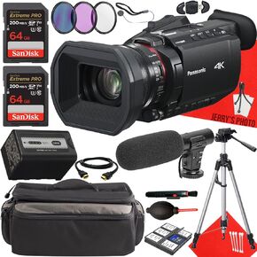 Panasonic HC-X1600 UHD 4K HDMI Camcorder with 24x Zoom + 2PC 64 GB Memory + Shotgun Video Microphone + Filters + Tripod + More (19pc Bundle)