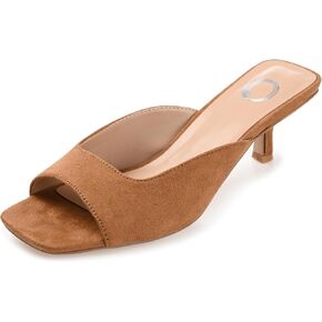 Journee Square Open Toe Kitten Heel Pump for Women - Larna Slip-On Heeled Fashion Sandal