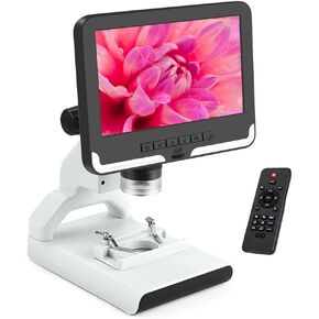 200X Magnification Digital Microscope, 1080P Video Microscope 12MP Resolution, 7.0 Inch Screen, Adjustable LED Lights, Fit Use Student Discovery(White)