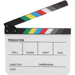 Professional Movie Directors Clapboard, Slate Acrylic Director Scene Clapperboard TV Movie Action Board Film Cut Prop with Pen (Color whiteboard PAV1CWE3)