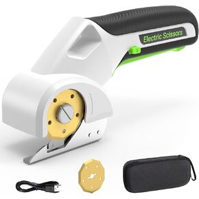 2025 NEW 4V Cordless Electric Scissors, Cardboard Cutter with 2 Titanium Blade, Safety Lock & Extra Blade, Rotary Cutter for Cardboard,Fabric,Plastic, Gifts for Men&Women - White