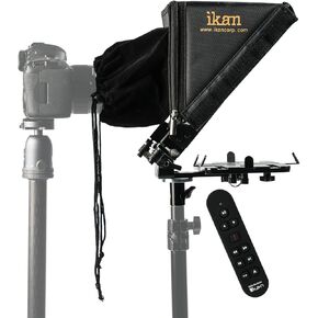 Ikan Elite Tablet Teleprompter, w/Remote for Light Stands, Supports Ipad, Android, and Windows Tablets, Foldable Glass Frame (PT-Elite-LS-RC) - Black