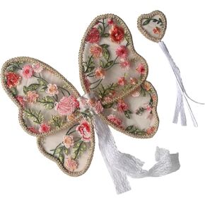 Children's Embroidered Lace Wing for Photography Props Adjustable Strap Butterfly Wing with Wand Soft Comfortable
