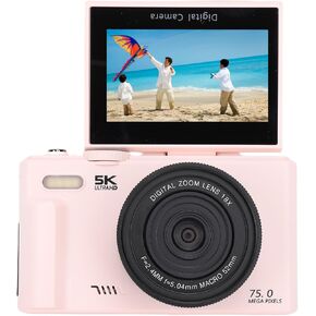 5K Digital Camera 75MP with 3 Flip Screen, 18X Zoom WiFi Vlog Camera for YouTube, Macro Auto Focus & Flash, Portable Travel Camera for Beginners