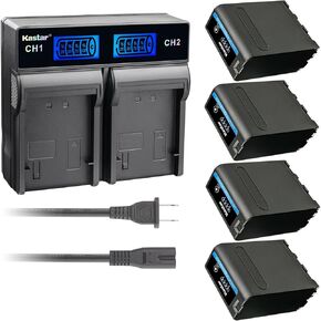 Kastar 4 Pack Battery NP-F990 PRO and LCD Dual Rapid Charger for Sony DCR-TR7 DCR-TR7000 DCR-TR7100 DCR-TR8000 DCR-TR8100 DCR-TRU47 DCR-TRV103 DCR-TRV110 DCR-TRV120 DCR-TRV125 DCR-TRV130 Camcorder