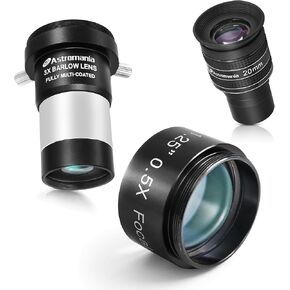 Astromania Telescope Eyepiece 20mm ، زاوية واسعة 58 درجة - حزمة مع - 3x Barlow Lens 1.25 Inch و 0.5x بؤري