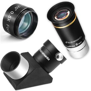 Astromania 0.5x مخفض - حزمة مع - 1.25 "6 مم 66 درجة العدسة و 1.25" 90 ° PRISM قطري