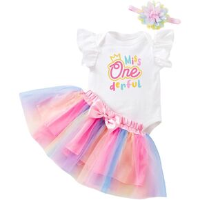 Baby Girls 1st Birthday Outfits Short Sleeve Romper Tutu Skirt Sets with Headband One Year Old Girl Clothes in Saudi Arabia