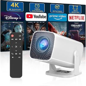 Mini Projector, Portable Outdoor Projector 4K Supported, Short Throw Movie Projector Compatible with Smartphone, TV Stick, Laptop, Game Consoles