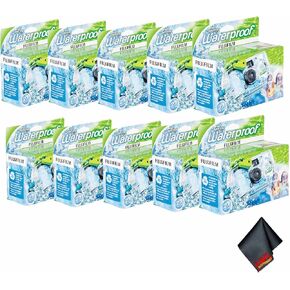 FUJIFILM QuickSnap 800 Waterproof 35mm One-Time-Use Disposable Camera (10x 27 Exposures) + Microfiber Cleaning Cloth