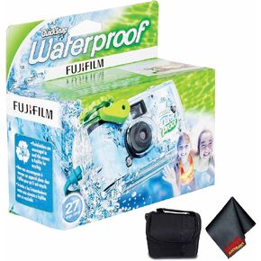 FUJIFILM QuickSnap 800 Waterproof 35mm One-Time-Use Disposable Camera (27 Exposures) + Camera Case + Microfiber Cleaning Cloth