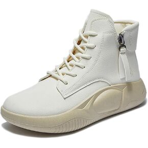 Women's Genuine Leather Lace-Up Platform Sneakers,Ankle High-Top Casual Sneakers, Shock Absorbing Heighten Fashion Running Sneakers