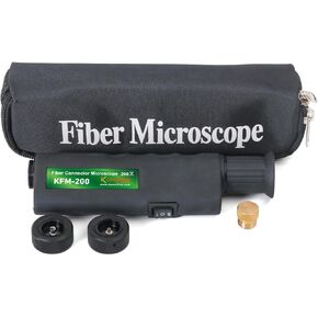 Komshine 200 Times Magnification Fiber Optic Microscope Inspection Tool KFM-200 Portable Microscope Fiber Optic Tools Lighted Pocket Size 2.5mm FC SC ST and 1.25mm LC Adapter