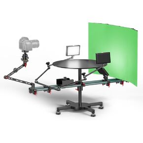 360° Spinning Camera Rig Video Rotating Platform with Foldable Green Screen Camera Slider, Adjustable Multi-Angle Shooting for Product Photography Turntable