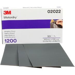 3M Wetordry Abrasive Sheet 02022, 1200, Auto Body, Sanding, Fine Grit, Wet Sanding Paint, 5-1/2 x 9 in, 50 Sheets/Carton