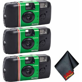 FUJIFILM QuickSnap Flash 400 One-Time-Use Disposable Camera (3X 27 Exposures) + Microfiber Cleaning Cloth
