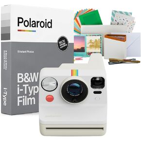 Polaroid Now Generation 3 Analog Instant Camera with Two-Lens Autofocus System (Pebble White) Bundle with Film Kit and Polaroid B and W Film for i-Type Cameras (3 Items)