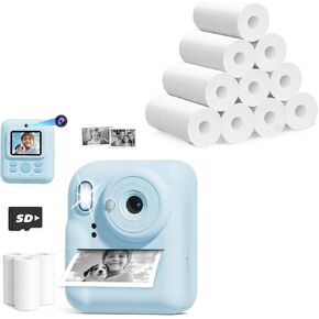 Seckton Kids Camera Instant Print Blue with 10 Rolls Refills for Boys Girls